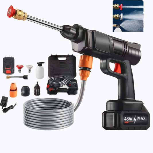 High-Pressure Washer 48V – 30 Bar Water Spray Gun with Lithium Battery, 60-Min Runtime, Portable Cleaner for Car & Outdoor Cleaning