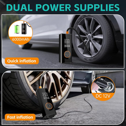 Portable 12V Tire Inflator & Air Compressor – 150 PSI Electric Car Tyre Pump with Digital Display, Auto Shut-Off, LED Light & 4 Nozzles